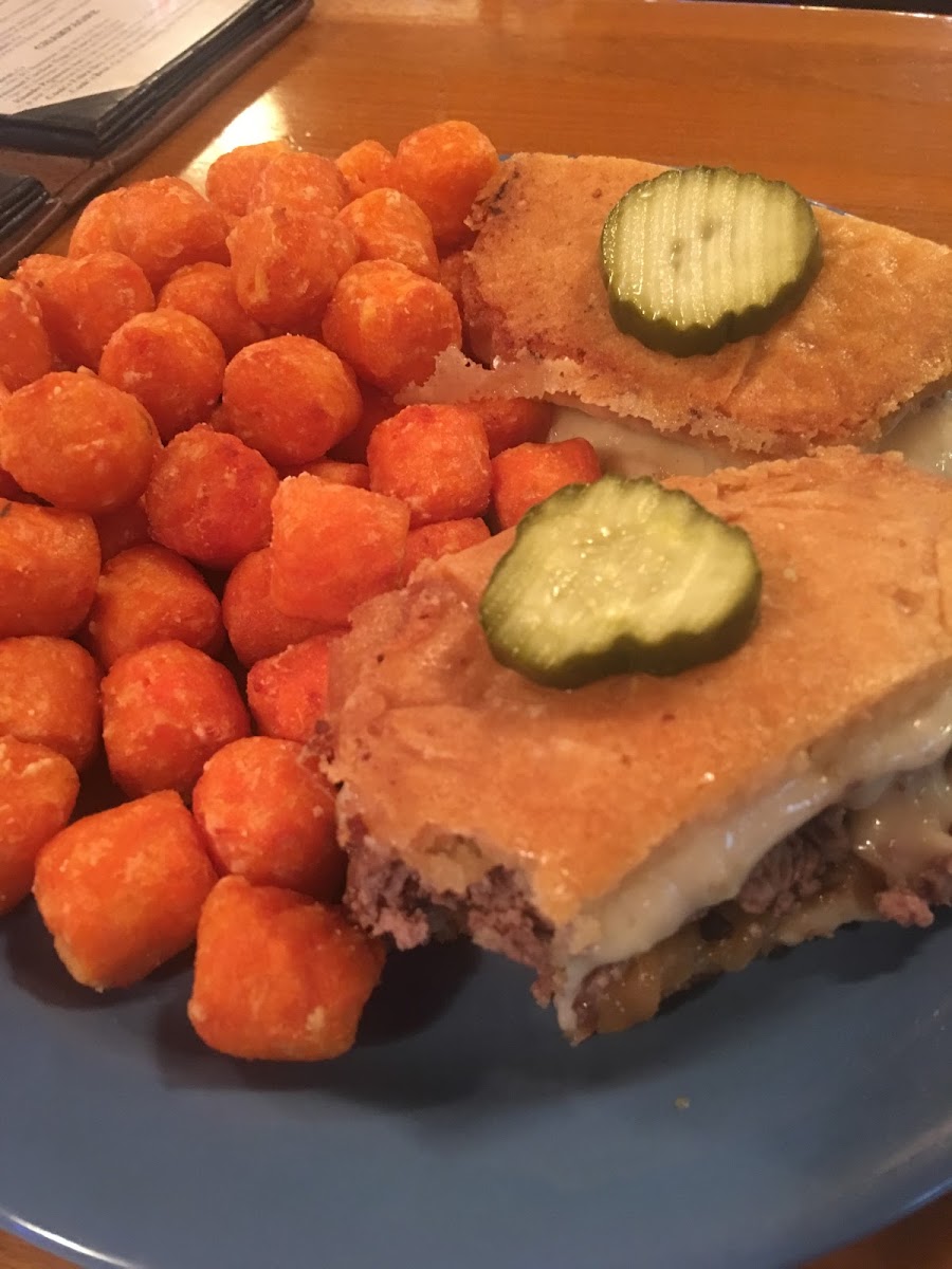 Sweet potato tots and Parmesan patty melt. So good!