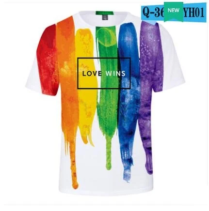 Rainbow gay couple with short-sleeved T-shirt