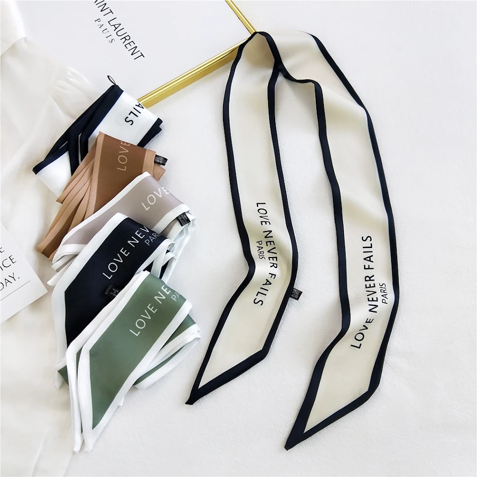 Fashion Letter Small Long Silk Scarf perfect for adding a touch of elegance to any outfit, wear on your neck, head, or u