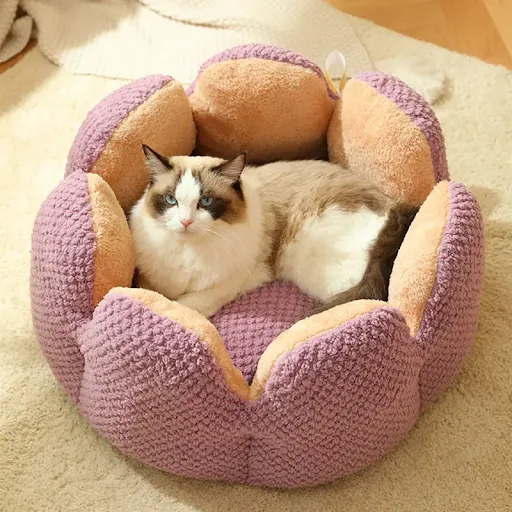 Cat Bed Petal-shaped Dog Beds Kennel Winter Warm Kitten House Soft Plush Round Basket Fluffy Puppy Cushion Mat Pet Suppi