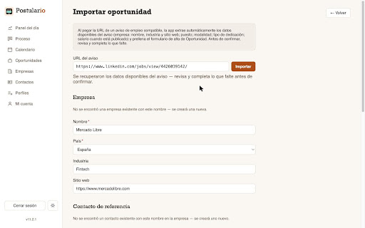 Postulario: Importar de LinkedIn screenshot 1