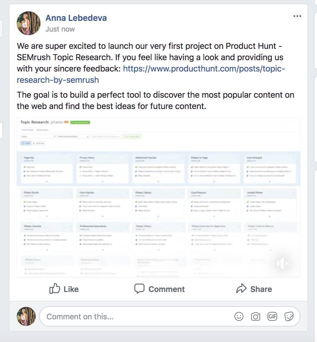 product hunt announcement on facebook