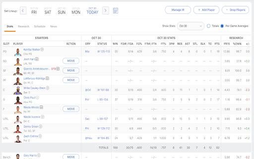 ESPN Fantasy Basketball Layout Improvement