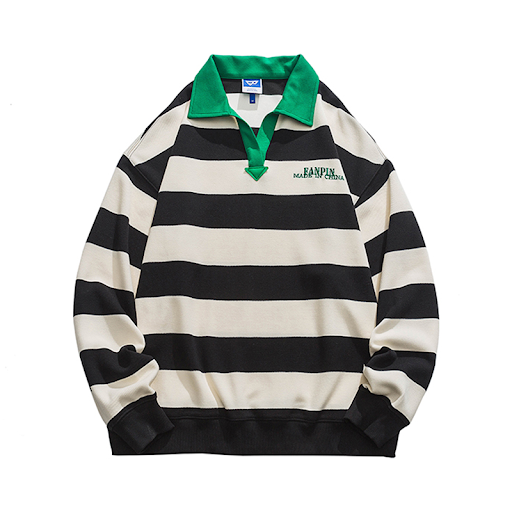 Title 6, Mens Unisex Lapel Striped Embroidered Sweatshi...