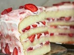 Vanilla Cake Recipe with Strawberry Cream Frosting was pinched from <a href="http://www.theansweriscake.com/vanilla-cake-with-strawberry-cream-frosting/" target="_blank">www.theansweriscake.com.</a>