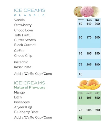 Giani's Ice Cream menu 