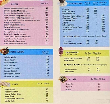 Giani's Ice Cream menu 