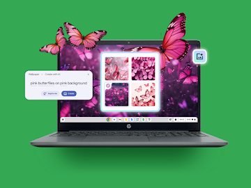 Fond d'écran représentant des papillons roses sur un arrière-plan rose créé à l'aide de la fonctionnalité Arrière-plans génératifs