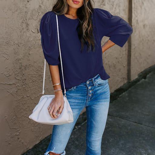 Title 2, Womens Solid Color Three-quarter Sleeve Round ...