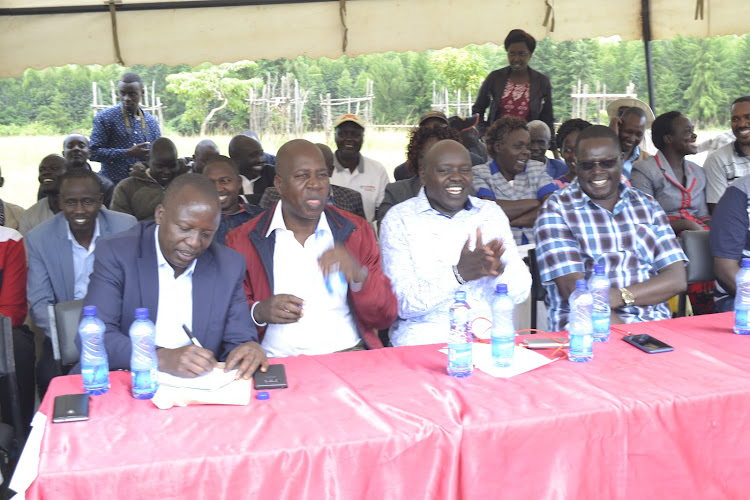 Nandi county legislators Julius meli of Tinderet, Cornelly Serem of Aldai, Senator Samson Cherargei and MP Wilson Kogo of Chesumei at Got Ne Lele Girls Secondary School on Saturday