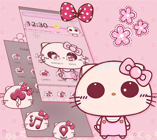 Pink Cute Kitty Bowknot Theme