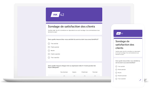 Ordinateur portable et téléphone affichant l'interface de Google Formulaires.