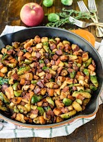 Chicken, Apple, Sweet Potato, and Brussels Sprouts Skillet was pinched from <a href="http://www.wellplated.com/chicken-apple-sweet-potato-and-brussels-sprouts-skillet/" target="_blank">www.wellplated.com.</a>