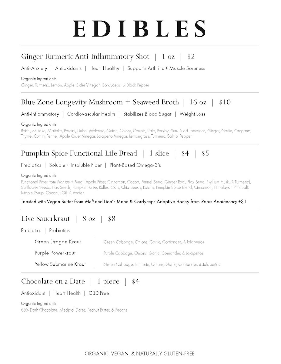 Plantae & Fungi gluten-free menu