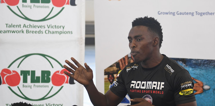 Xolisani Ndongeni speaks during the TLB Boxing Promotions press conference at Klipspruit Sports Centre in Soweto on October 1 2020.