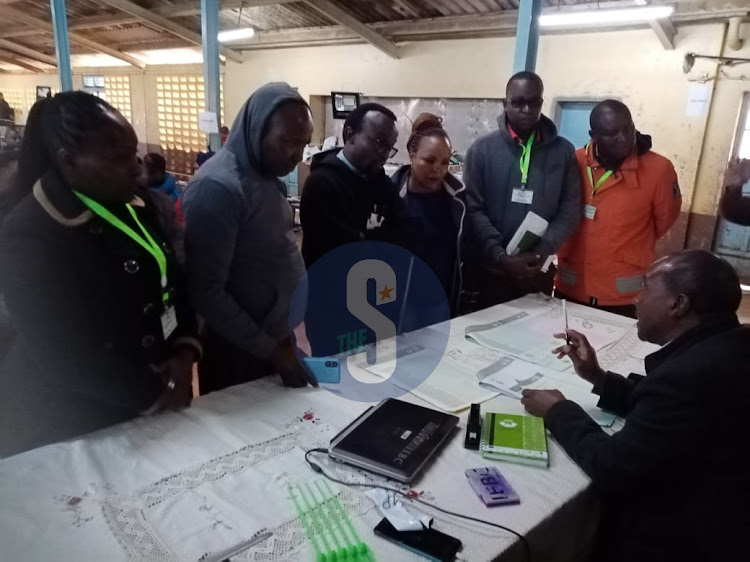 Wangui Ngirici (fourth) at Kianyaga tallying centre