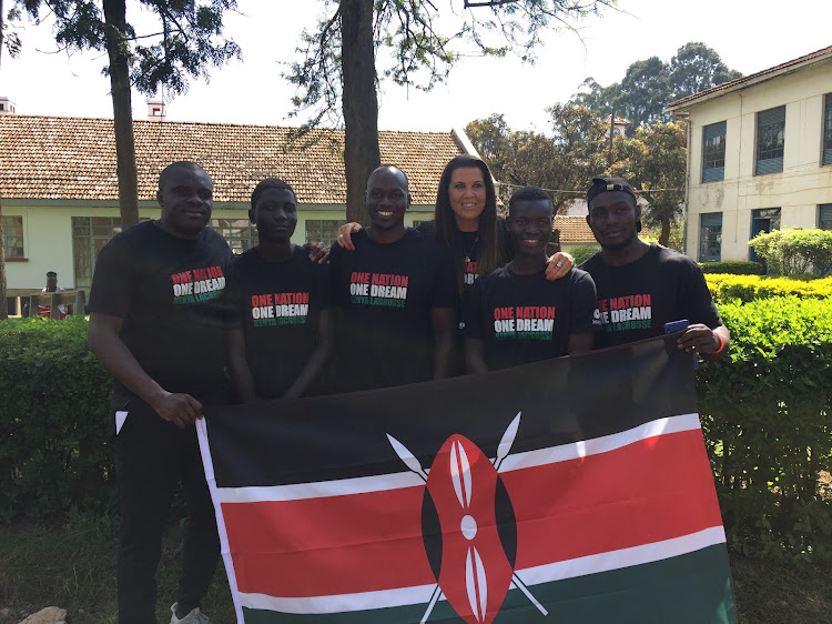 Head coach Storm Trentham (3rd L) with her technical team comprising Patrick Oriana (assistant coach), Hassan Ali (strength and conditioning), Moses Muge (strategy) and Emmanuel Wabuko (team-manager)