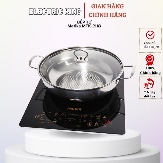 Bếp Từ Cảm Ứng Matika 2118 Công Suất 2200W Mặt Kính Ceramic 7 Chế Độ Nấu