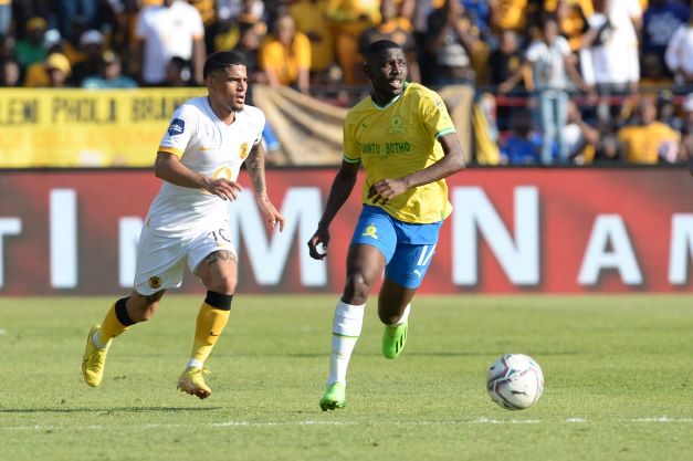 Keagen Dolly of Kaizer Chiefs and Aubrey Modiba of Sundowns during the DStv Premiership match at Loftus Versfeld Stadium on August 13.