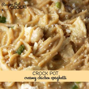 Creamy Chicken Spaghetti {Crock Pot}