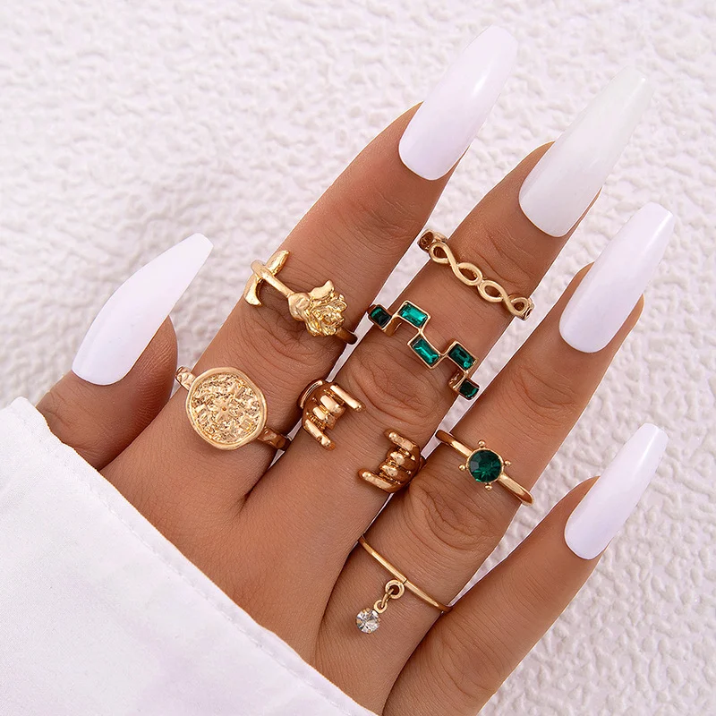 Metal Emerald Diamond Love Palm Ring Match Sets. Perfect cadeau voor koppels. Toon je liefde en verbinding met dit stijlvolle en elegante sieraad.