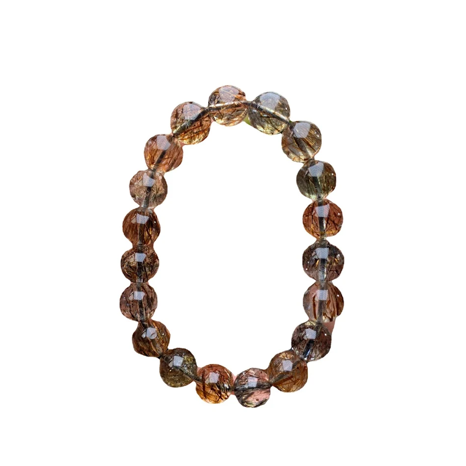 Pulsera de cristal natural negro rojo pelo cristal rojo oro Super Siete para energía, equilibrio y protección personal.