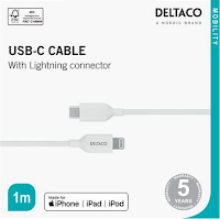 Kabel DELTACO USB-C til Lightning 1m (Org.nr.IPLH-451)