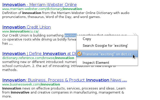 dict.cc context menu chrome extension