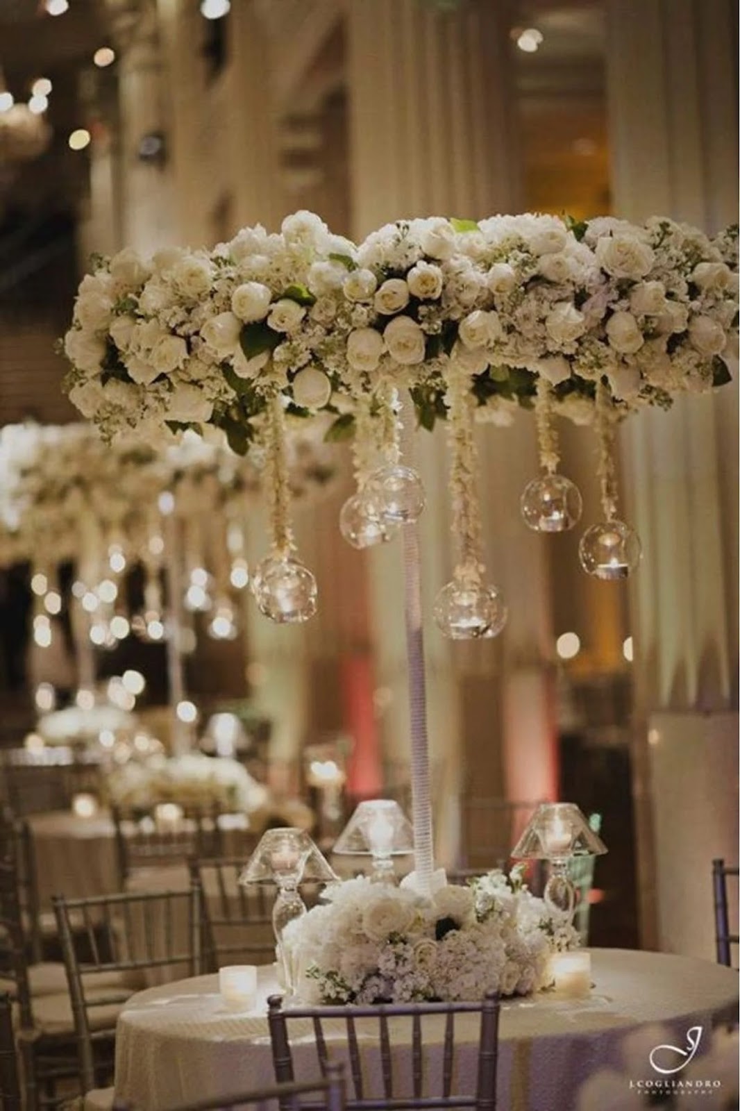 hanging glass orbs for winter wedding