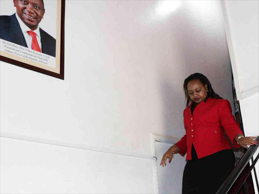 Former Devolution CS Anne Waiguru at the TNA offices on State House Road, Nairobi, yesterday /ISABEL WANJUI