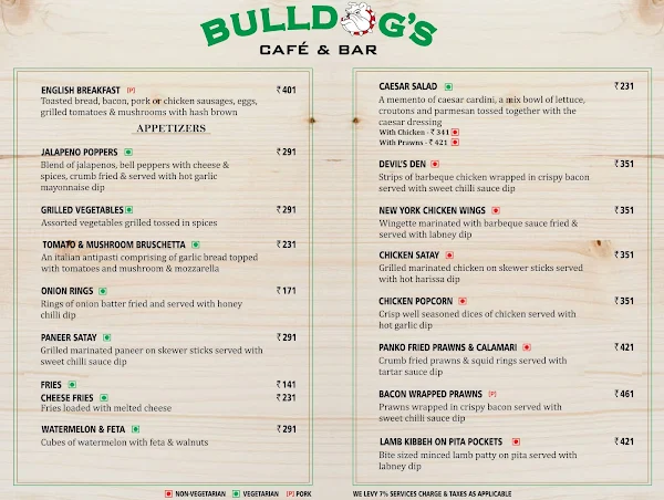Bulldog's Cafe & Bar menu 