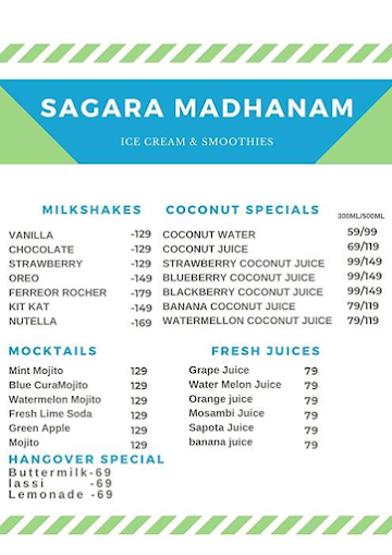 Sagara Madhanam menu 