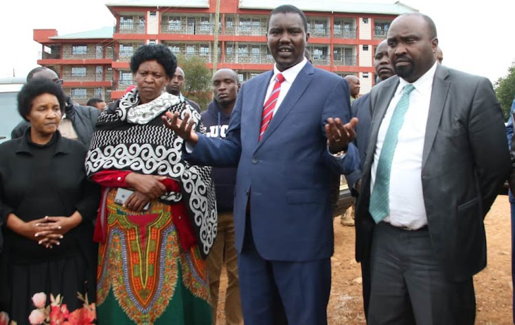 Governor Jackson Mandago flanked by among others Deputy Governor Daniel Chemno after inspecting county projects in Eldoret on November 6.