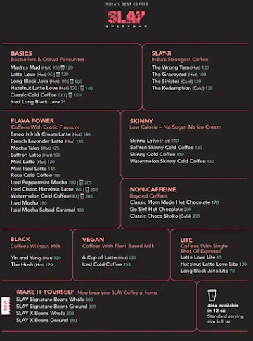 Slay Coffee menu 