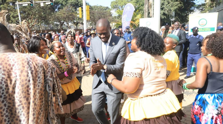 Nairobi Governor Johnson Sakaja dancing during the flagging off Tourism event at City Hall on Tuesday, September 27, 2022.