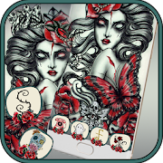 Theme Tattoo Girl with red rose  Icon