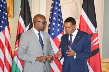 Principal Secretary of State Department for Internal Security and National Administration, Kenya Raymond Omollo with Foreign CS Alfred Mutua.