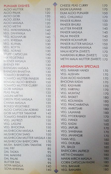 Abhinandan Pure Veg Restaurant menu 