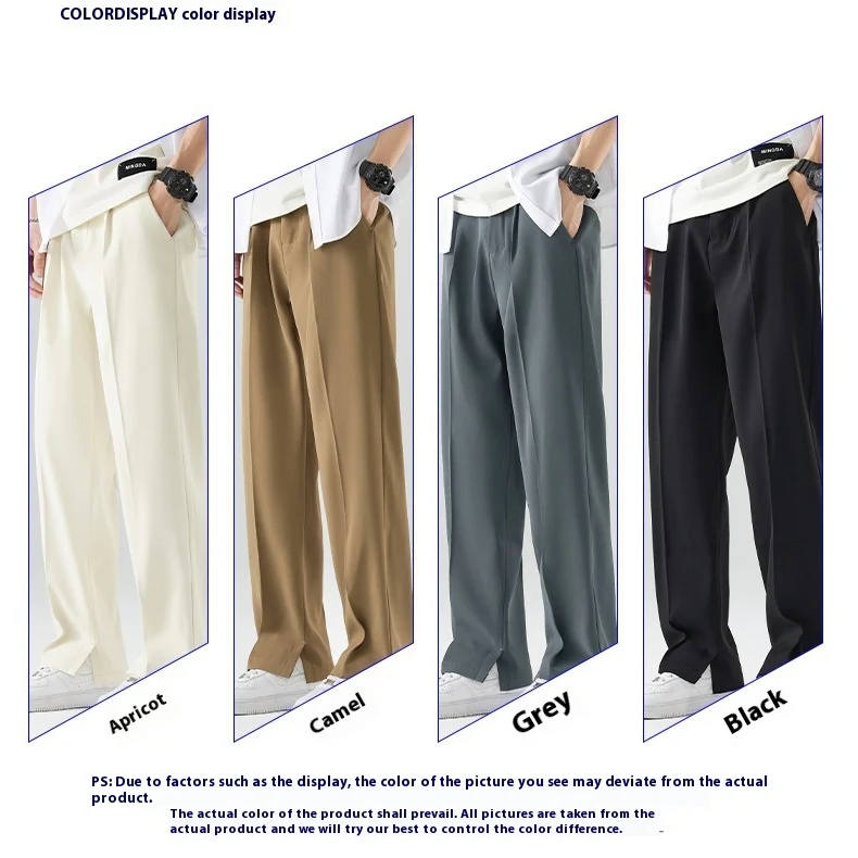 Pantalones Casuales de Verano para Hombre, Seda de Hielo, Corte Recto, Delgados, con Efecto Drapeado Avanzado, Sueltos y Frescos