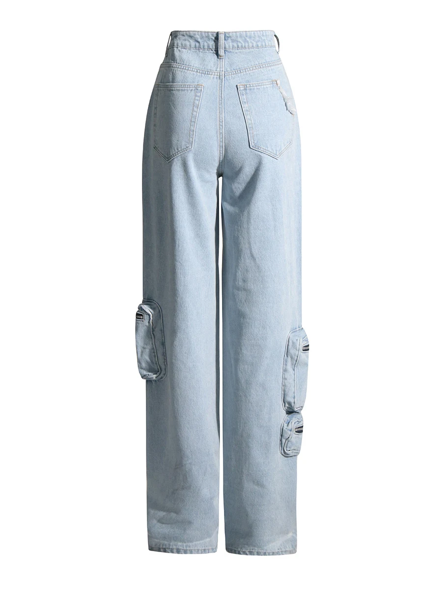 Title 1, Jean vintage bleu clair délavé taille haute pou...