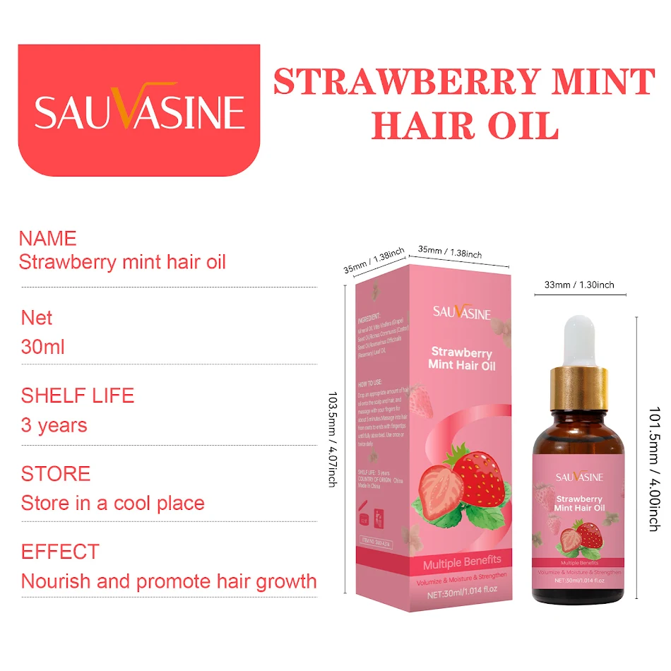 Aceite corporal de fresa y menta Body Care 30ml para hidratación y frescura. Nutre y suaviza la piel, dejando una sensación revitalizante y un aroma delicioso.