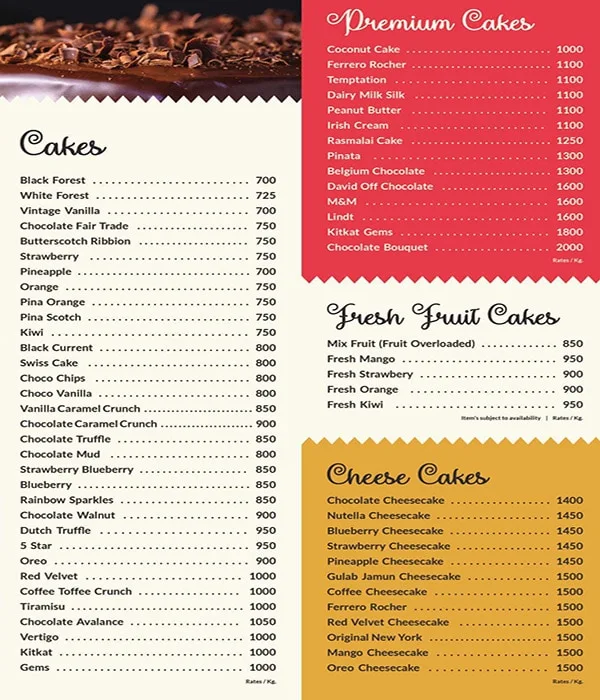 Vanilla The Cake Shop menu 