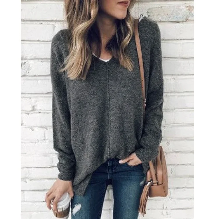Jersey con cuello en V Ropa exterior Suéter de lana grueso de talla grande Mujer