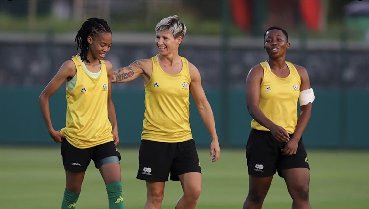 Banyana Banyana players Linda Motlhalo, Janine van Wyk and Kholosa Biyana. Picture: BANYANA TWITTER