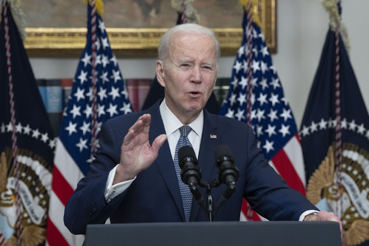 US President Joe Biden speaks at the White House in Washington, DC, the US, March 13 2023. Picture: CHRIS KLEPONIS/CNP/BLOOMBERG