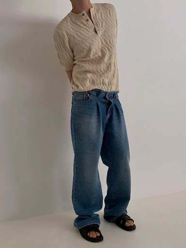 Title 8, New Mens Solid Color Hemp Pattern Placket Coll...