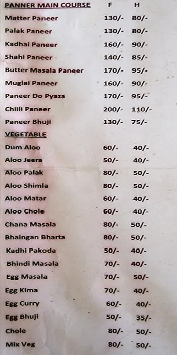 Pahalwan Dhaba menu 