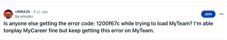 NBA 2K Error Code 1200f67c