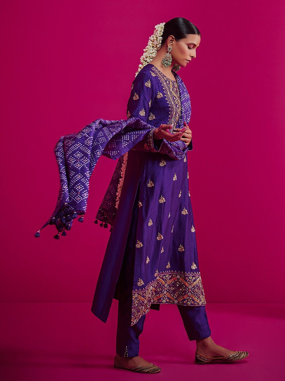 the loom-Purple Zari Embroidered Chanderi Silk Suit