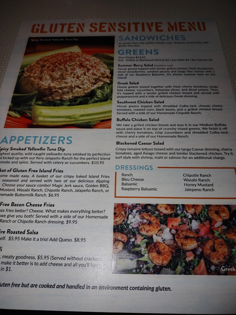 Island Wing Company gluten-free menu